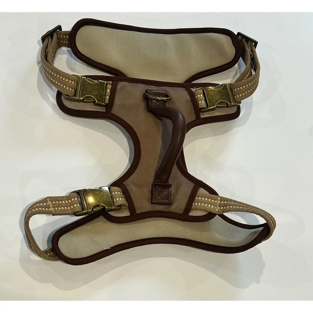 Reddy Dog Harness Tan Brown Canvas Padded Reflective Brass Hardware Handle